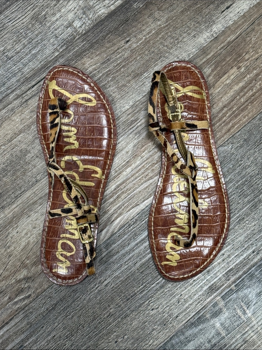 Sam Edelman Gigi Leopard & Gold Thong Strap Sandal Women’s 7.5 - Picture 2 of 4
